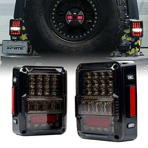 Product Cover Xprite 4D Smoke Lens LED Tail Lights for 2007-2018 Jeep Wrangler JK JKU, High Intensity Led Taillights w/Parking Light, Brake Turn Signal Lamp and Reverse Lamps Function (DOT Approved)