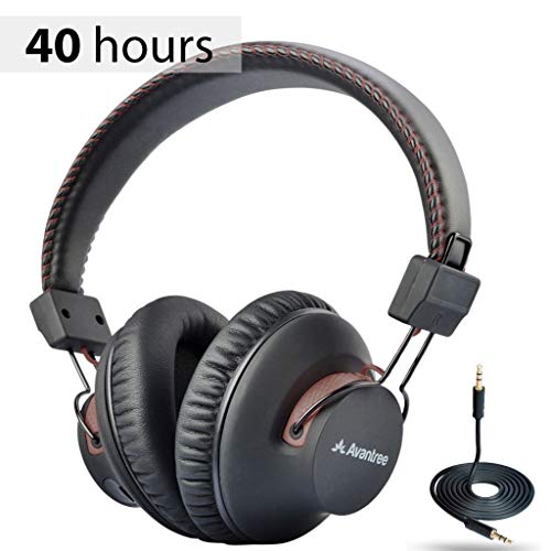 Product Cover Avantree AS9S 40 hr Wireless Wired Bluetooth Over Ear Headphones with Mic for Computer TV Watching, Extra Comfortable & Lightweight, HiFi Stereo Headset for PC Laptop Cell Phone - Brown