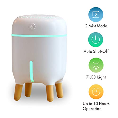 Product Cover NUMIFUN Mini Humidifier Small Personal USB Cool Mist Humidifier for Desk Bedroom Home Office Plants Auto Shut-Off with 7 Color LED Light,240mL (White)