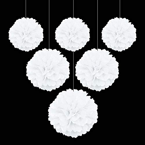 Product Cover Aimto 12pcs White Paper Pom Poms Decorations for Party Ceiling Wall Hanging Tissue Flowers Decorations - 1 Color of 12 Inch, 10 Inch