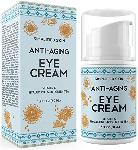Product Cover Eye Cream for Dark Circles, Wrinkles, Bags & Puffiness. Best Under & Around Eyes Anti-Aging Treatment with Vitamin C, Hyaluronic Acid, Green Tea & Organic Rosehip oil by Simplified Skin 1.7 oz