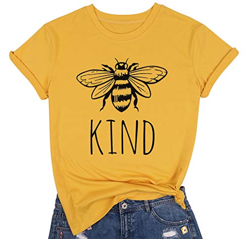 Product Cover Bee Kind T Shirts Women Funny Inspirational Teacher Fall Tees Tops Cute Graphic Blessed Shirt Blouse Size M (Yellow)