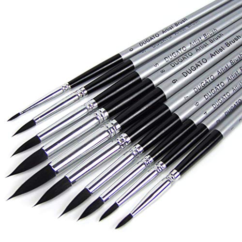 Product Cover Artist Watercolor Brushes 10pcs, Round Paint Brush Set Pointed Tip Soft Anti-Shedding Black Hair, Comfortable Short Handle, Perfect for Water Color Acrylics Ink Gouache Oil Tempera Paint by Numbers