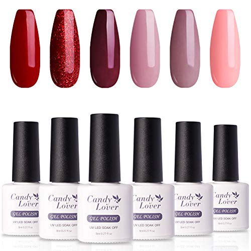 Product Cover Candy Lover Popular Gel Nail Polish, Vampire Rosy Red Pastel UV LED Selected 6 Fall Colors Set - Soak Off Nail Gel Polish Home Manicure Autumn Varnish Kit