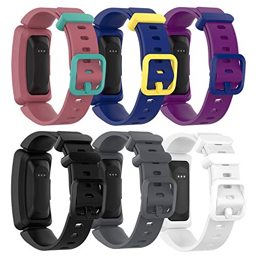 Product Cover RuenTech Compatible with Fitbit Ace 2 Kid's Band Silicone Water Resistant Fitness Watch Strap for Ace 2 Bands for Kids (6-Pack) Watermelon Red/Blue/Purple/Black/Gray/White