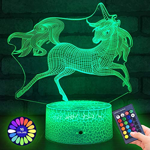 Product Cover Menzee Unicorn 3D Night Light for Kids,3D Lamp Optical Illusion with Remote Control&Smart Touch 7 Colors 16 Colors Changing Unicorn Toys 10 9 3 5 2 8 1 7 6 4 Year Old Girl Gifts
