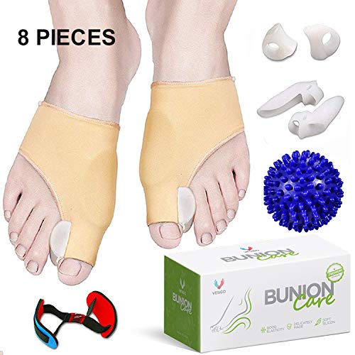 Product Cover Bunion Corrector and Bunion Relief, Bunion Splint Socks Pads for Hallux Valgus, Big Toe Joint, Hammer Toe, Toe Separators Straighteners Spacers with Foot Massage Ball for Women and Men, 8 Pieces