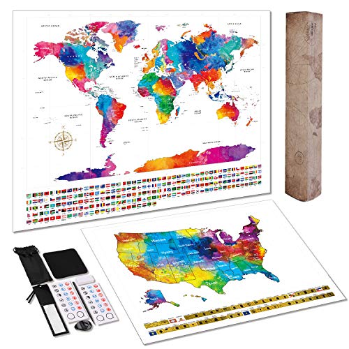 Product Cover TOBEHIGHER Scratch Off World Map + Extra Scratch Off USA Map Poster 23.5