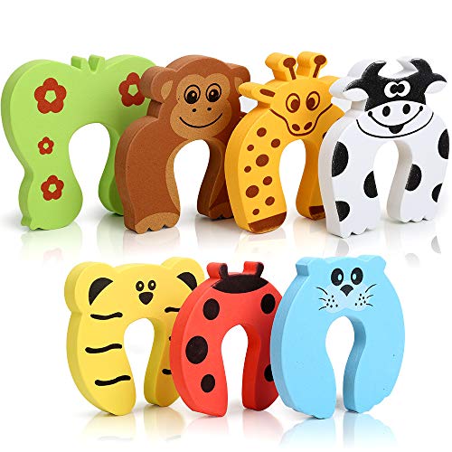 Product Cover 7Pcs Finger Pinch Guard, HNYYZL Cartoon Animal Door Stop Soft Foam Cushion Baby Finger Protector, Prevent Finger Pinch Injuries, Slamming Door, and Child or Pet from Getting Locked in Room