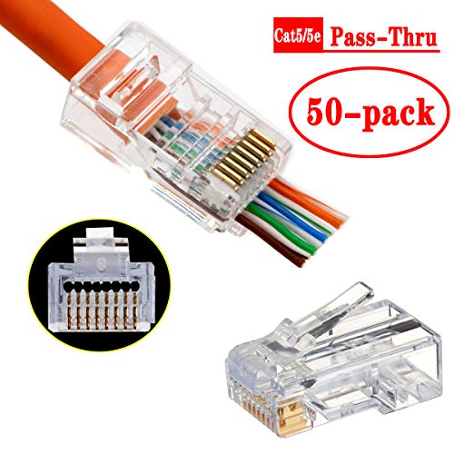 Product Cover RJ45 Cat5 Cat5e Connectors End Pass Through Gold Plated 8P8C UTP Ethernet Network Plug(50Pack)