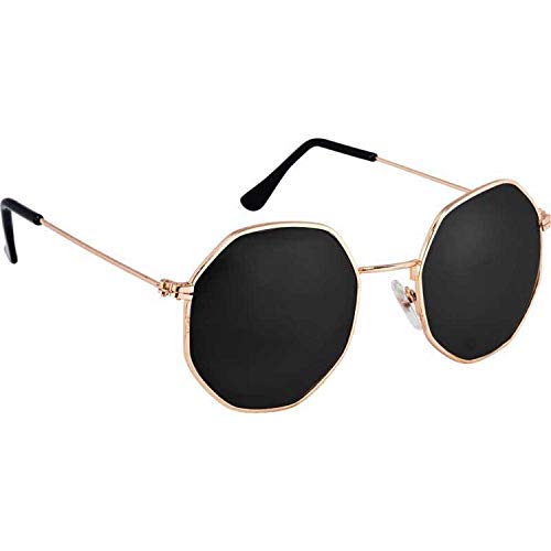 Product Cover Dervin Golden-Black UV Protection Octagonal Sunglasses/Frame For Men & Women (Black, Small Size)