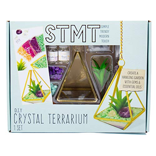 Product Cover STMT DIY Crystal Terrarium by Horizon Group USA, Make Your Own Hanging Garden. 1 Glass Terrarium, 2 Gemstones, 1 Faux Plant, Colored Sand, Colored Rocks & Essential Oils Included