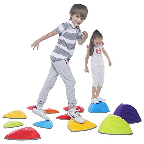 Product Cover Special Supplies Stepping Stones for Kids Indoor and Outdoor Balance Blocks Promote Coordination, Balance, Strength Child Safe Rubber, Non-Slip Edging (Multi-Color, 12)