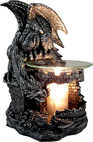 Product Cover DWK - Fragrance of The Fierce - Mythical Gothic Dragon Castle Guardian Wax Melt Warmer Oil Burner Aromatherapy Lamp Home Decor Accent, Antique Black Pewter Finish, 9-inch