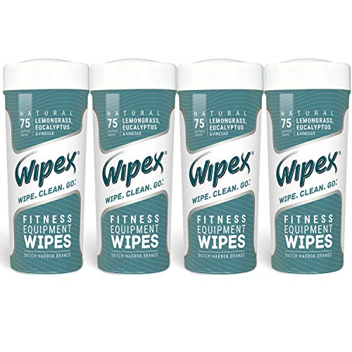 Product Cover Wipex Natural Gym & Fitness Equipment Wipes for Personal Use - Lemongrass, Eucalyptus & Vinegar- Great for Yoga Mats, Pilates, Home Gym, Peloton, Spas - 4pk, 300 Wipes