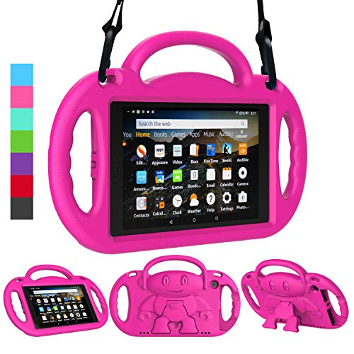 Product Cover LEDNICEKER Kids Case for Fire HD 8 2018/2017 - Shockproof Handle Friendly Kids Stand Case with Shoulder Strap for Amazon for Fire HD 8 inch Tablet (7th & 8th Gen Tablet, 2017 & 2018 Release) - Rose