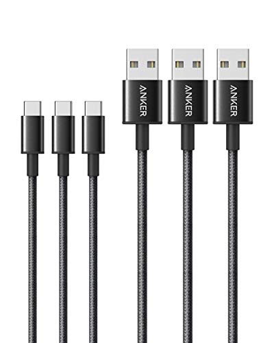 Product Cover USB Type C Cable, Anker [3-Pack, 6 ft] Premium Nylon USB-C to USB-A Fast Charging Type C Cable, for Samsung Galaxy S10 / S9 / S8 / Note 8, LG V20 / G5 / G6 and More (Black)