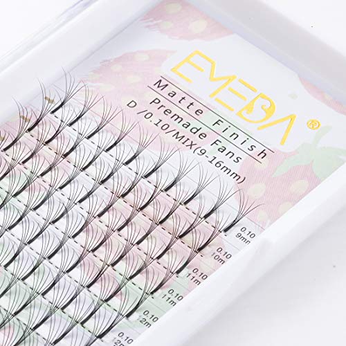 Product Cover Premade Volume Eyelash Extensions Mixed Tray 0.10 C D Curl 3D 4D 5D 6D 8D Volume Lash Extensions Long Stem Pre Made Fanned Lash Fans Russian Eye Lashes by EMEDA （5D 0.1 0C 15mm）