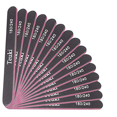 Product Cover Professional Nail File 180 240 Grit Double Sided Black Washable Nail Files, Teuki Fingernail Files Emery Emory Boards for Nails, 15pcs/set, Black-red