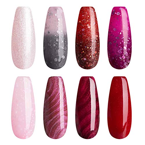 Product Cover Luxury Gel Nail Polish Set, Candy Lover 8 Mixed Colors Shimmering Glitter Temperature Changing Cat Eye Selected Winter Spring Kit, Soak Off UV/LED Home Nail Art Manicure Varnish Set