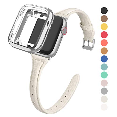 Product Cover Marge Plus Compatible Apple Watch Band with Case 38mm 40mm Women, Slim Genuine Leather Watch Strap with Soft TPU Protective Case Replacement for iWatch Series 5 4 3 2 1, Beige