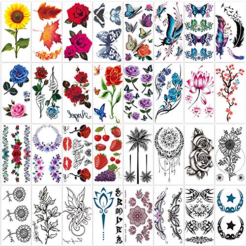 Product Cover 42 Sheets Temporary Tattoos for Men and Women,Fake Tattoo Body Art Sticker