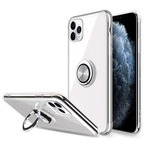 Product Cover Elegant Choise Compatible iPhone 11 Pro Max Case, Hybrid Clear Ultra Thin Ring Holder Kickstand Shockproof Anti-Scratch Rugged Bumper Armor Drop Protective Cover Compatible Magnetic Car Mount(Clear)