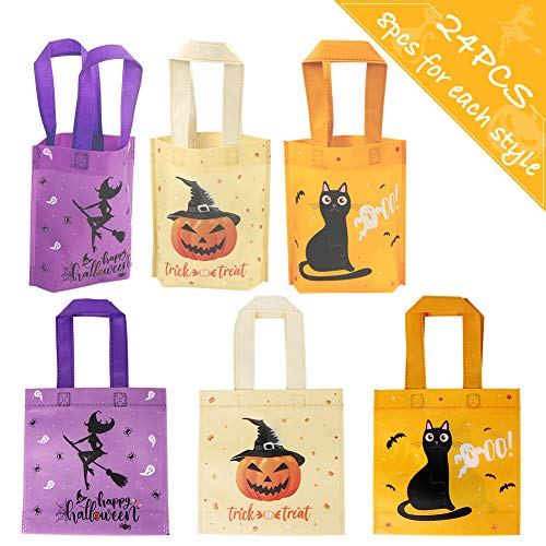 Product Cover OurWarm 24pcs Halloween Treat Bags, Mixed Color Non-Woven Tote Bag Trick or Treat Gift Bag for Halloween Party Favors Bags ( Pumpkin Witch Cat )
