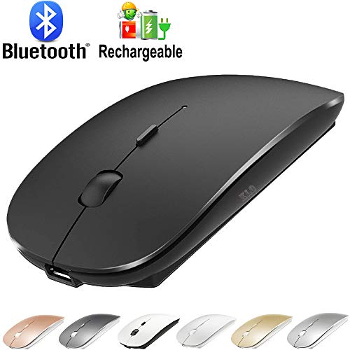 Product Cover Rechargable Slim Silent Click Mice for PC Desktop Laptop, Support Windows Mac Linux,Bluetooth Wireless Mouse for MacBook pro MacBook Air MacBook Mac Windows Laptop/pc（Black）