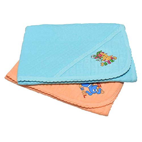 Product Cover Billy Bum Premium Hooded Blanket Cum Wrapping Sheet for Babies Multicolor (28 x 28 inch) (Pack of 2, Design-1) (Orange || Blue)