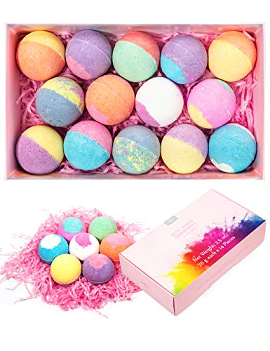 Product Cover Bath Bombs Gift Set, Anjou 14 Pack Moisturizing with Vegan Natural Essential Oils, Spa Fizzies Jojoba Oil, Shea butter, Christmas Gift Kit Ideas for Kids, Women, Moms, Girlfriend