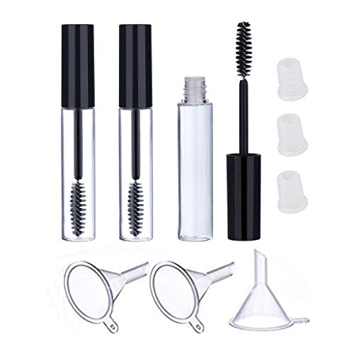 Product Cover Oyedens 10ml Empty Mascara Tube with Eyelash Wand Eyelash Cream Container Bottle for Castor Oil and DIY Cosmetics, Includes 3 tubes, 3 rubber inserts, 3 funnels