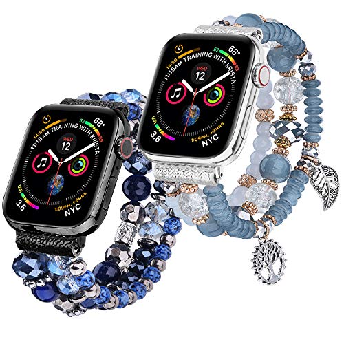 Product Cover V-MORO Bracelet Compatible with Series 4 44mm Apple Watch Bands 42mm Women Fashion Handmade Elastic Stretch Beads Strap Replacement for iWatch Series 3/2/1 42mm/44mm 2 Pack