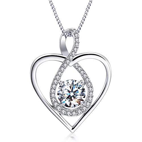 Product Cover Heart Necklace-14k White Gold Plated Infinity Necklace-5A Cubic Zirconia Heart Pendant Necklace-Women Jewelry Necklaces for Women
