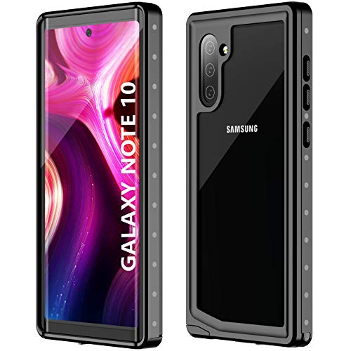 Product Cover GOLDJU Galaxy Note 10 Waterproof Case, Built-in Screen Protector Full of 360°Degree Protection Waterproof Shockproof Dirt-Proof Rugged Bumper Case for Galaxy Note 10 -Clear Black