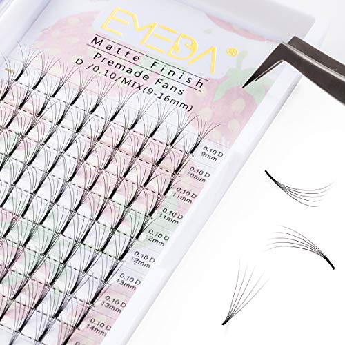 Product Cover Premade Fans Volume Lash Extensions C Curl D Curl 0.10 Mix Tray 9mm 10mm 11mm 12mm 13mm 14mm 15mm 16mm Mixed Trays .10 4D Fanned Russian Cluster Eyelashes by EMEDA （4D .10 C 9-15mm Mix）
