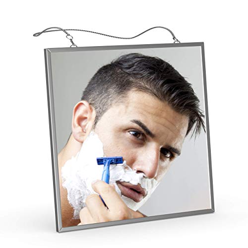 Product Cover Fogless Shaving Shower Mirror, Liootech Fog Free Mirror Narrow Bezel Ultra-thin 6.7 inch Metal Frame with 2 Stainless Steel Chains 17.3 & 10.6 inch
