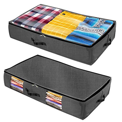 Product Cover Homenery Under Bed Storage (2 Styles Pack) - Sturdy 4 sidewalls with Cardboard - 1 Clear Top & 1 Side Window - Wear & Water Resistant Plastic Fabric Underbed Storage Containers