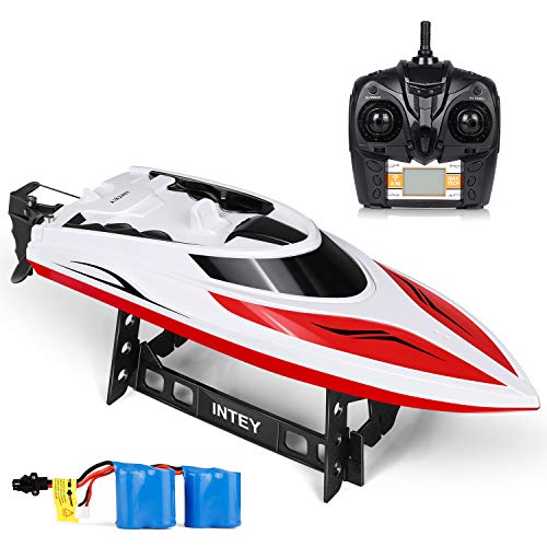 Product Cover INTEY Remote Control Boats - Easy to Use for Kids & Adult, Run Fast in H102 20+ mph for Pool & Lakes, Speed Boat with 4 Channel & Capsize Recovery, Red