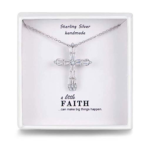 Product Cover Presentski Cross Necklace for Women With 925 Sterling Silver Chain ,Platinum Plated Cubic Zirconia Cross Pendant Necklace, Jewelry Christmas Gifts for Women