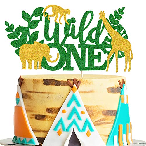 Product Cover Jungle Safari Animal Wild One Cake Topper, Jungle Wild Safari Zoo 1st First Birthday Baby Shower Party Cake Supplies Decorations