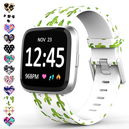 Product Cover TreasureMax Compatible with Fitbit Versa Bands for Women/Men,Silicone Fadeless Pattern Printed Replacement Floral Bands for Fitbit Versa Lite SE Watch