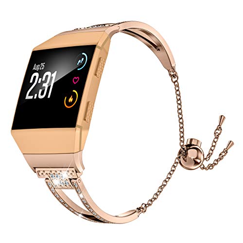 Product Cover Wearlizer Bling Band Compatible for Fitbit Ionic Bands Women, Stainless Steel Bling Replacement Band Bracelet with Diamond Rhinestones X-Link Compatible Fitbit Ionic Small Large (Rosegold)