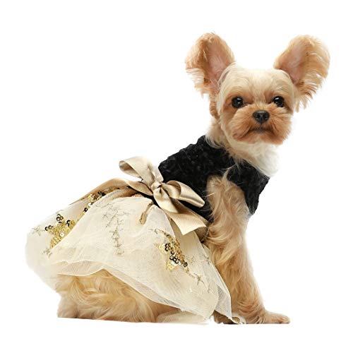 Product Cover Fitwarm Embroidery Sequins Dog Dresses Tulle Pet Clothes Cat Gown Black Medium