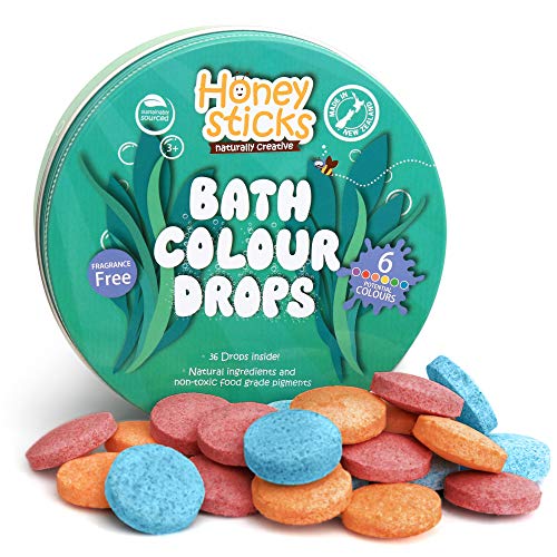 Product Cover Honeysticks Natural Bath Color Drops for Kids - Natural and Food Grade Ingredients - Great Bathtime Toys Gift - Fragrance Free - 36 Drops