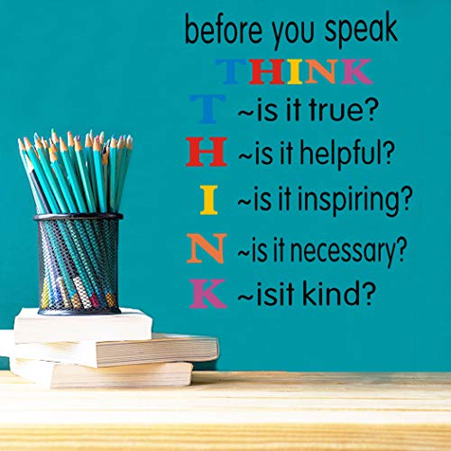 Product Cover TOARTi Colorful Inspirational Quotes Wall Decals, Before You Speak Think Wall Stickers, Positive Saying Vinyl Wall Art for Kids Room Classroom Decor