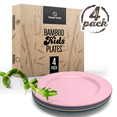 Product Cover Shopper Goods Bamboo Plates 4 Pack, Bamboo Dinnerware, Eco-Friendly Dinnerware Set, BPA Free (Multiple Colors), Bamboo Fiber Plates for Healthy Dining
