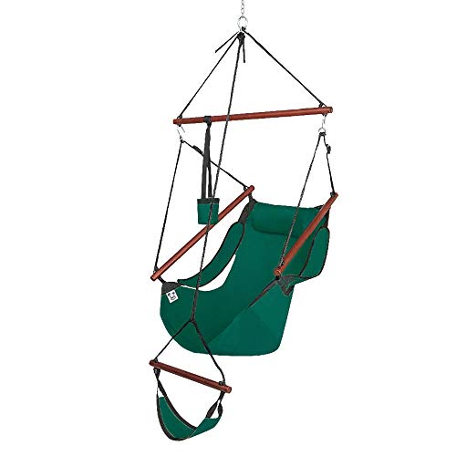 Product Cover ONCLOUD Upgraded Unique Hammock Hanging Sky Chair, Air Deluxe Swing Seat with Rope Through The Bars Safer Relax with Fuller Pillow and Drink Holder Solid Wood Indoor/Outdoor Patio Yard 250LBS (Green)