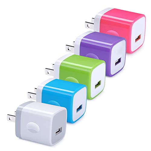 Product Cover Single Port Charging Block, GiGreen USB Adapter Cube 5 Pack Phone Charger Wall Plug USB Power Box Compatible iPhone Xs 8 7 6S, Samsung S10e S9+ S8 S7 S6 Edge Note 8, LG G8 Thinq G7 G6 G5 V30, Moto G6