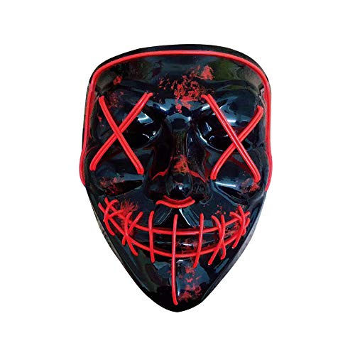 Product Cover Scary Halloween Mask LED Light Up Mask for Festival Cosplay Halloween Festival Parties (Black/Red)